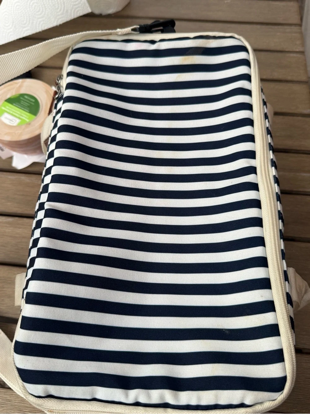 DSW Navy White Striped Insulated Cooler Tote Bag Beach Picnic Travel Lunch